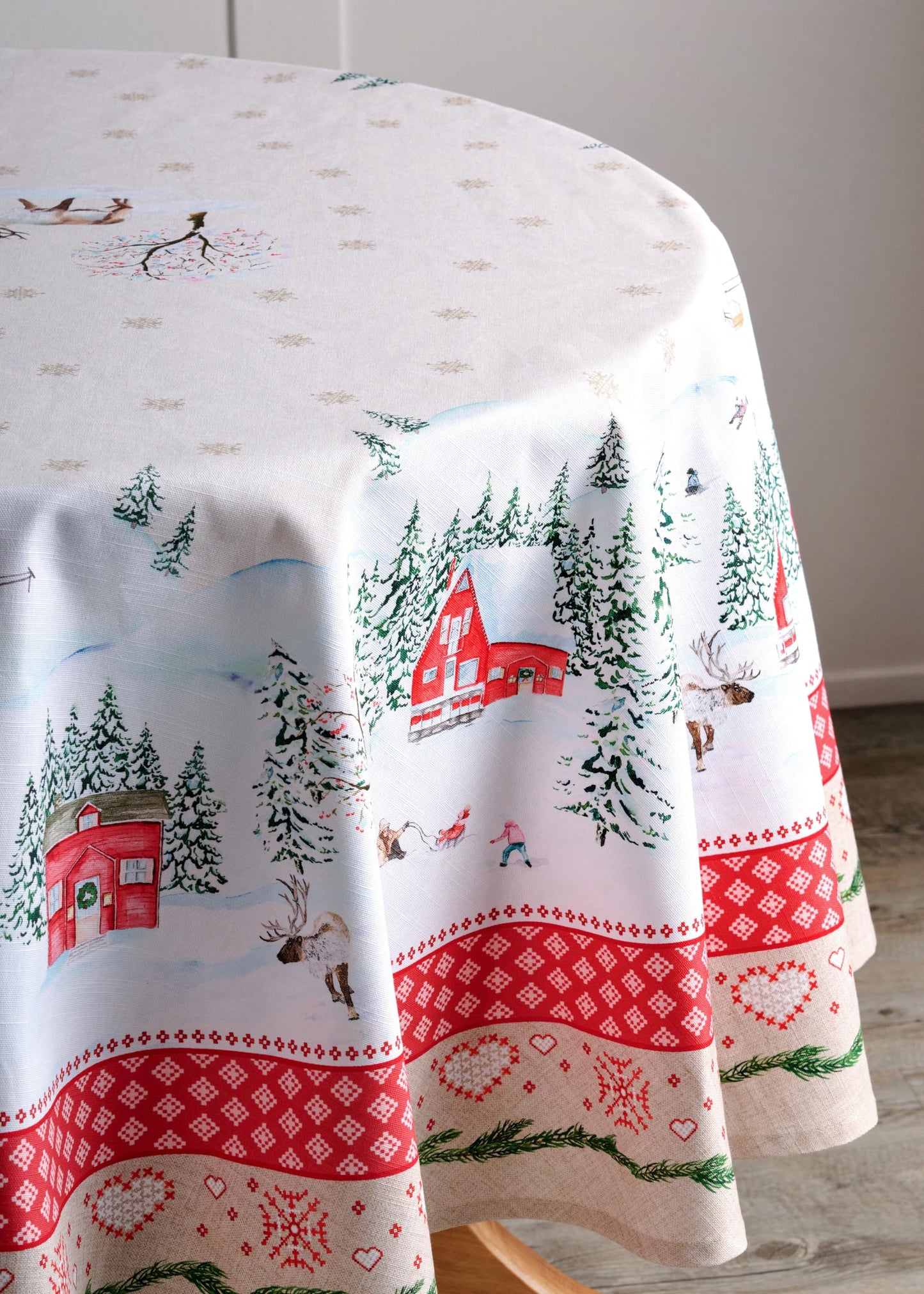 Maison d' Hermine Table Cloth Round Table 100% Cotton 63 Inches Fall Tablecloth Reusable Everyday Use for Thanksgiving Christmas Decorations Dining Farmhouse Party (Rural Christmas)