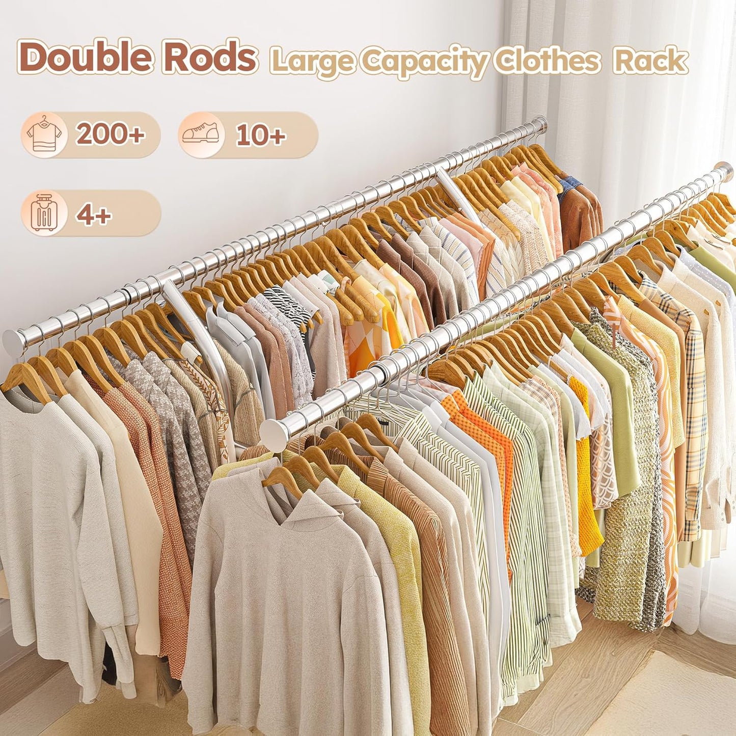 Raybee Heavy Duty Clothing Rack - 630 LBS Load Capacity | Rolling Metal Garment Rack for Storage