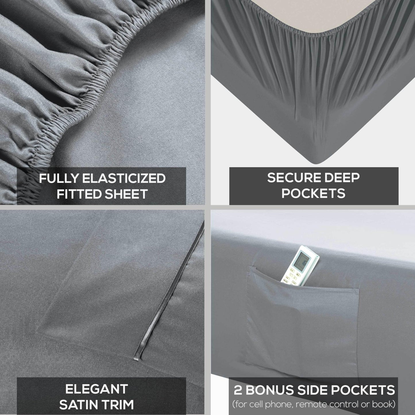 Mueller UltraTemp 6 PC Queen Sheet Set - Ultra-Soft Luxury Series, Cooling & Breathable Hotel Luxury Bed Sheets, Deep Pocket Wrinkle-Free Oeko-TEX, Light Gray