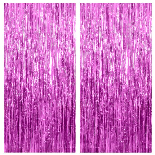 2 Pack Hot Pink Backdrop Curtain Party Streamers Hot Pink Birthday Decorations Foil Fringe Photo Backdrop Party Supplies Fiesta Grad Theme Decorations