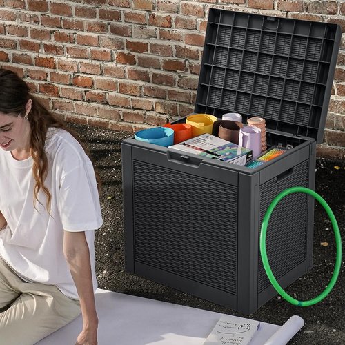 DWVO 32 Gallon Resin Storage Box - Lockable Waterproof Outdoor Deck Box for Cushions & Tools