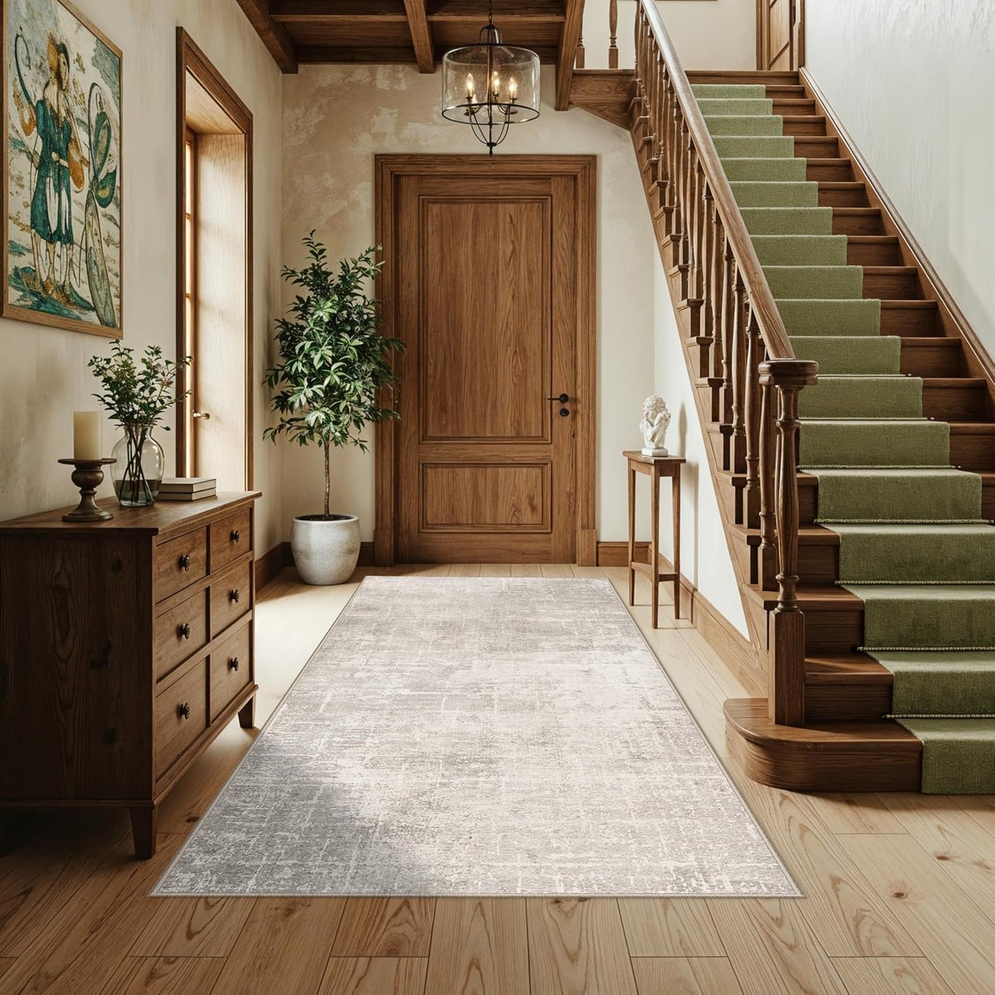 Skiennix 4x6 Area Rug - Washable Non-Slip Abstract Carpet for Living Room & Bedroom | Stain Resistant, Beige/Cream
