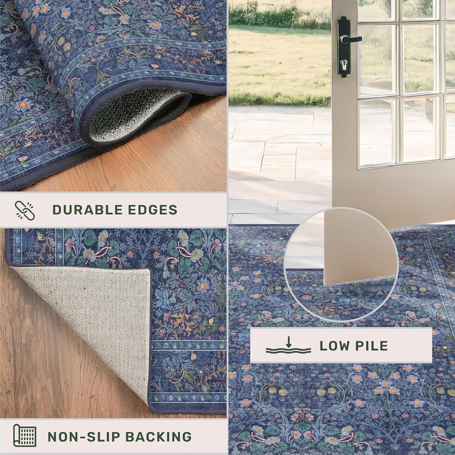 Regine Switzerland Navy Blue Washable Entry Rug - Non-Slip 2x3 Front Door Mat for Indoor Use