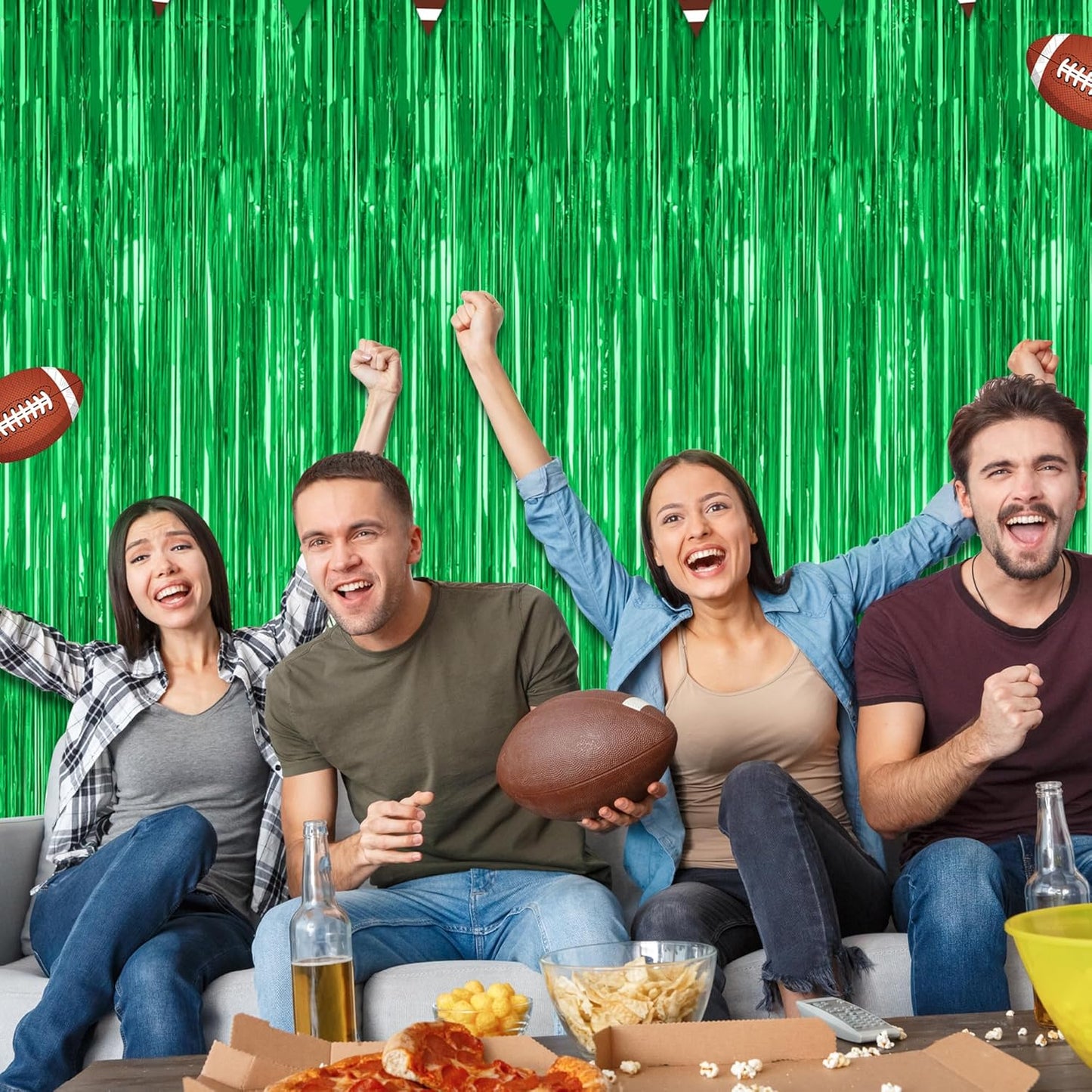 Skiennix Green Streamer Backdrop - 12 Pack Metallic Foil Fringe Curtains for Birthday Parties | 3.28 FT x 7.05 FT