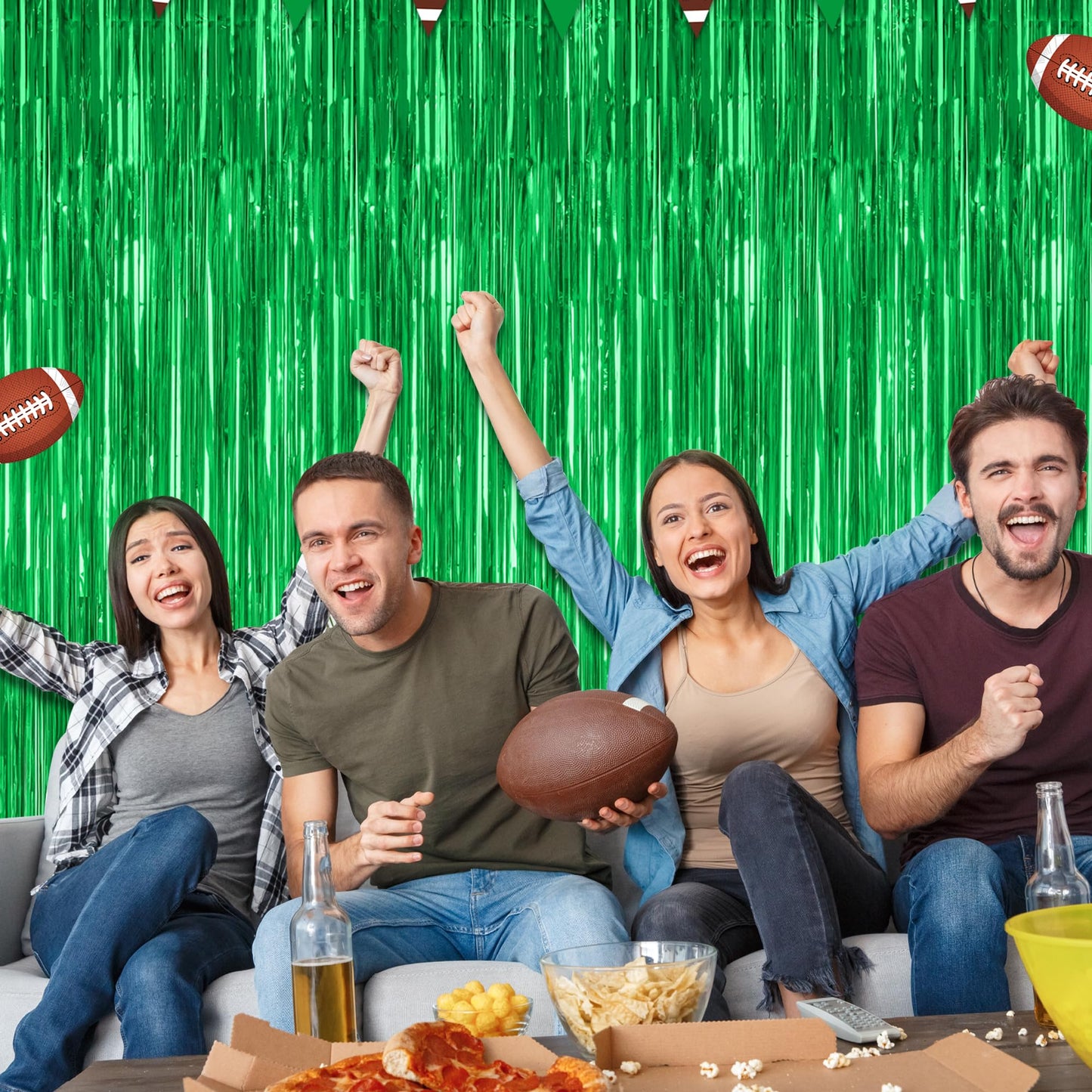 12 Pack Party Decorations, 3.28 FT x 7.05 FT Green Streamer, Metallic Birthday Backdrop Foil Fringe Curtains Green Tinsel, Party Supplies Photo Booth Props Door Wall Indoor Decor