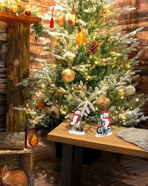 iStatue Snowman Figurines - Set of 2 Glittery 7'' Tall Resin Statues | Winter & Christmas Decor
