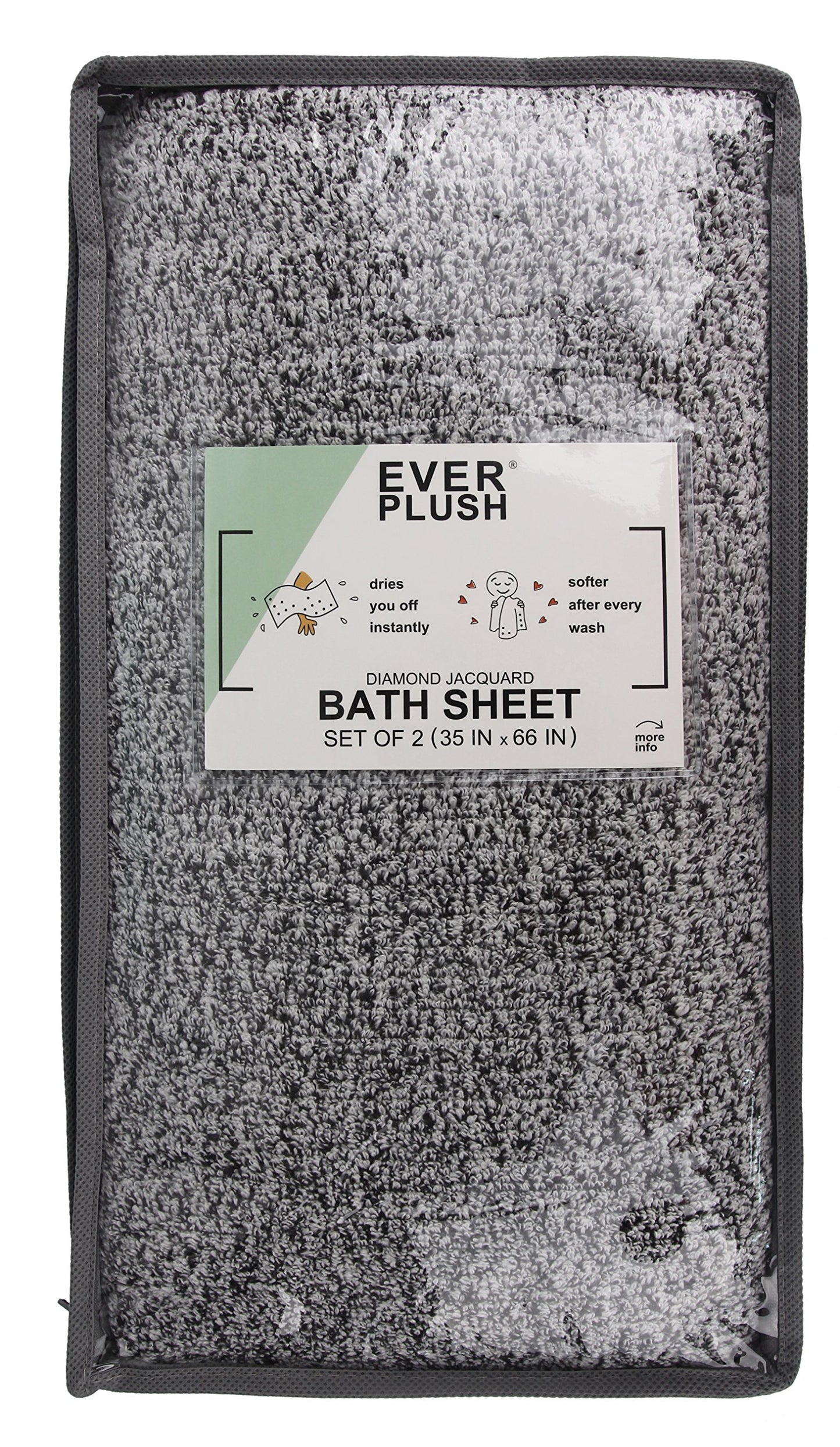 Everplush Diamond Jacquard Bath Sheet 2 Pack in Grey