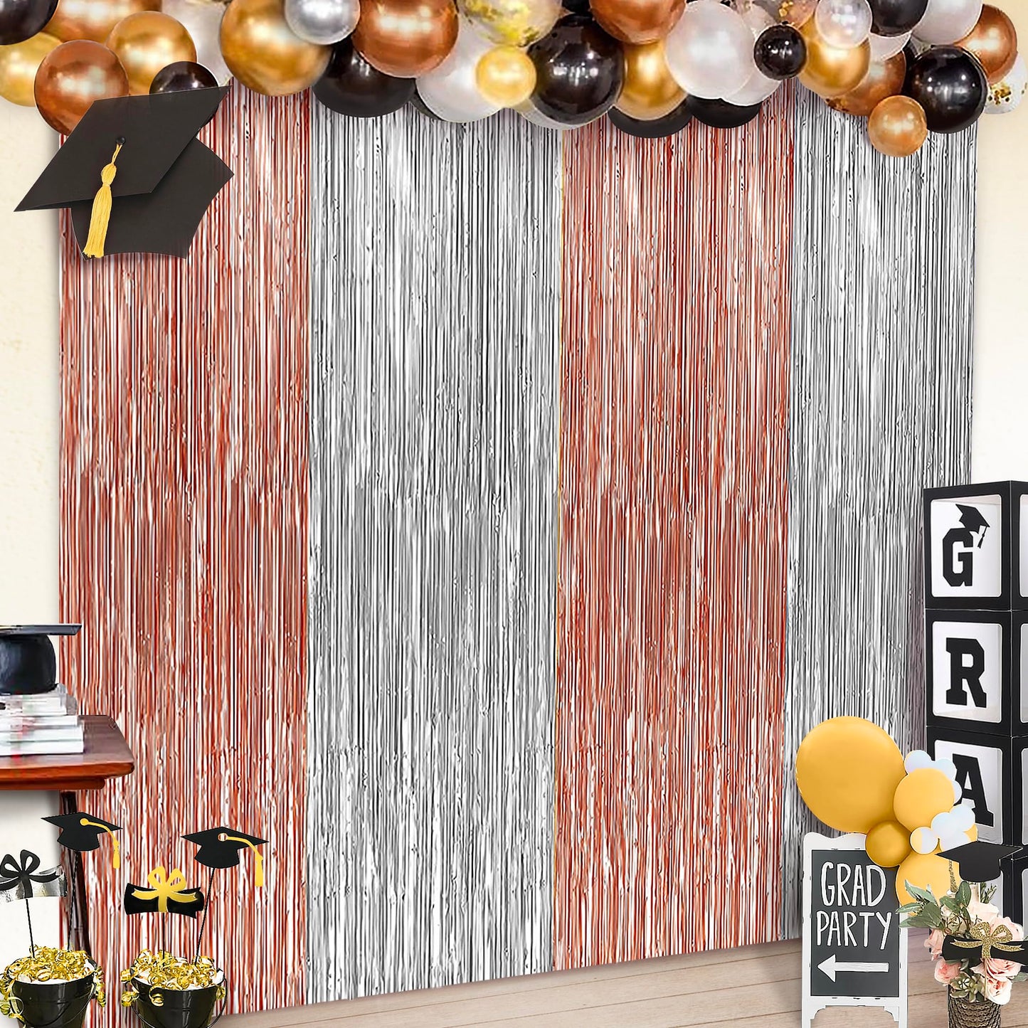 KatchOn, Silver and Rose Gold Fringe Backdrop, Pack of 2 | Silver & Rose Gold Streamers for 16th Birthday, Baby Shower | Bachelorette Party, Bridal Shower Decorations | Graduation Decorations 2026