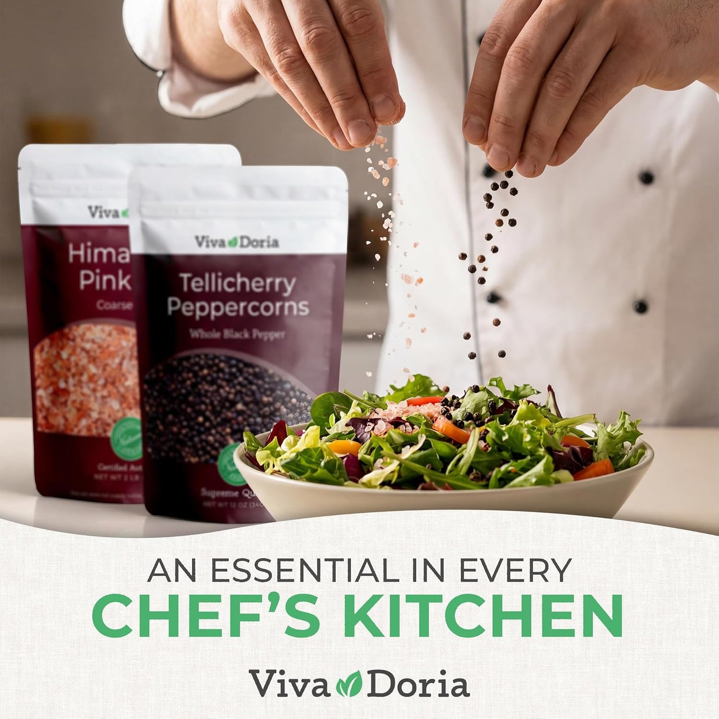 Viva Doria Tellicherry Whole Black Peppercorns & Himalayan Pink Salt - Coarse Grain, 2 lb | Perfect Grinder Refill Set