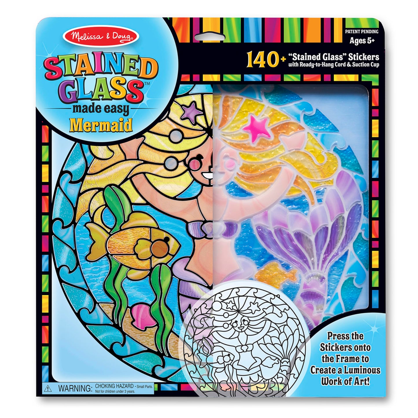 Melissa & Doug Stained Glass Made Easy Activity Kit: Mermaids - 140+ Stickers Kids Sticker Stained Glass Craft Kit; Mermaid Crafts for Kids Ages 5+