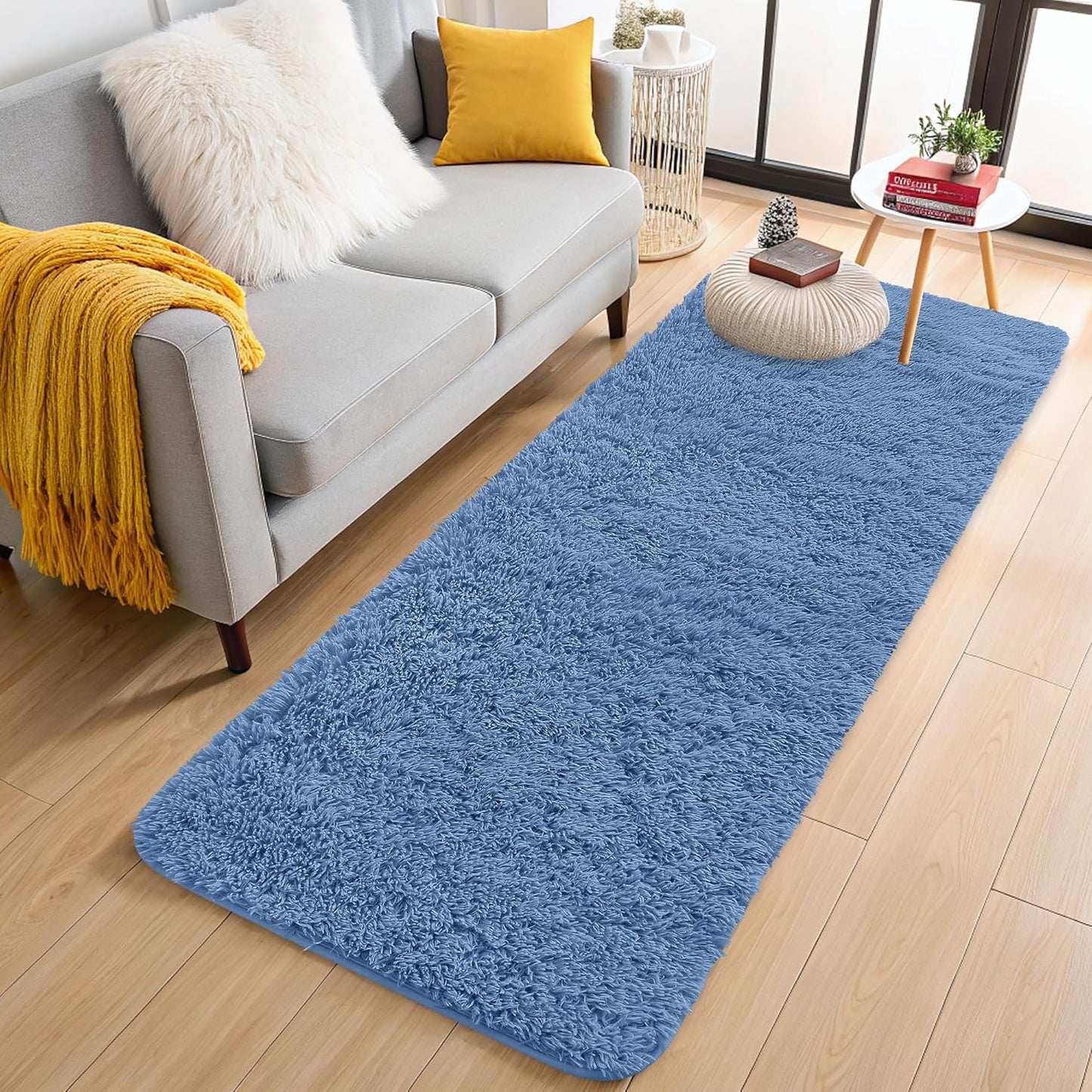 OLANLY Runner Rugs - Soft, Machine Washable Shaggy Design for Hallway & Bedroom | Blue 2x5 ft