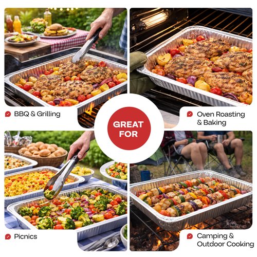 IDL Packaging Half-Size Aluminum Steam Table Pans - Deep, 13" x 11" x 3" (Pack of 10) - Disposable Foil Pan for Grilling, Roasting, BBQ, Cooking, Baking, Freezing