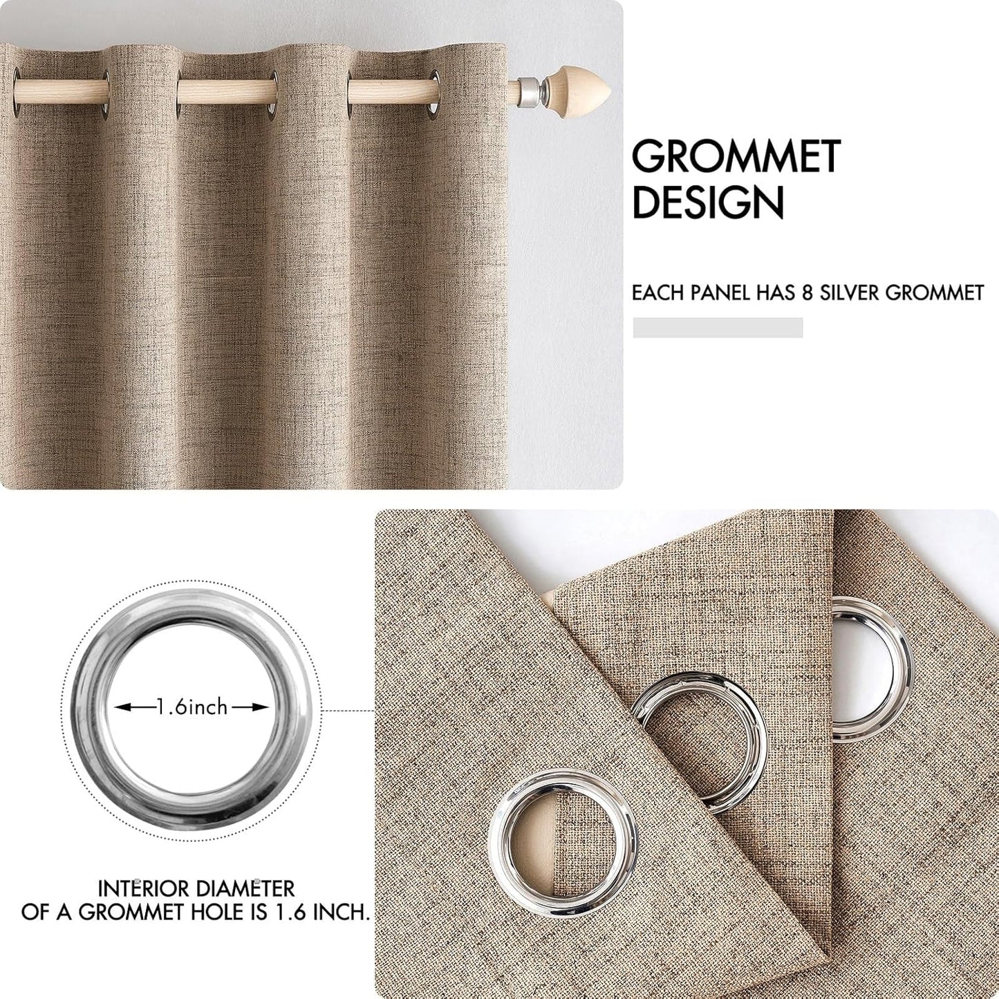 MIULEE Blackout Linen Textured Curtains - Thermal Insulated Copper Brown Drapes | 52 x 90 Inch (2 Panels)