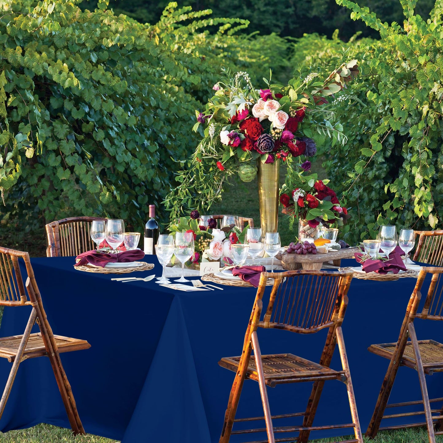 sancua Rectangle Tablecloths for 8 Foot Tables, 6 Pack - Washable Polyester Fabric Table Cloth for Wedding Party, Birthday, Banquet Reception, 60x120 Inch, Navy Blue