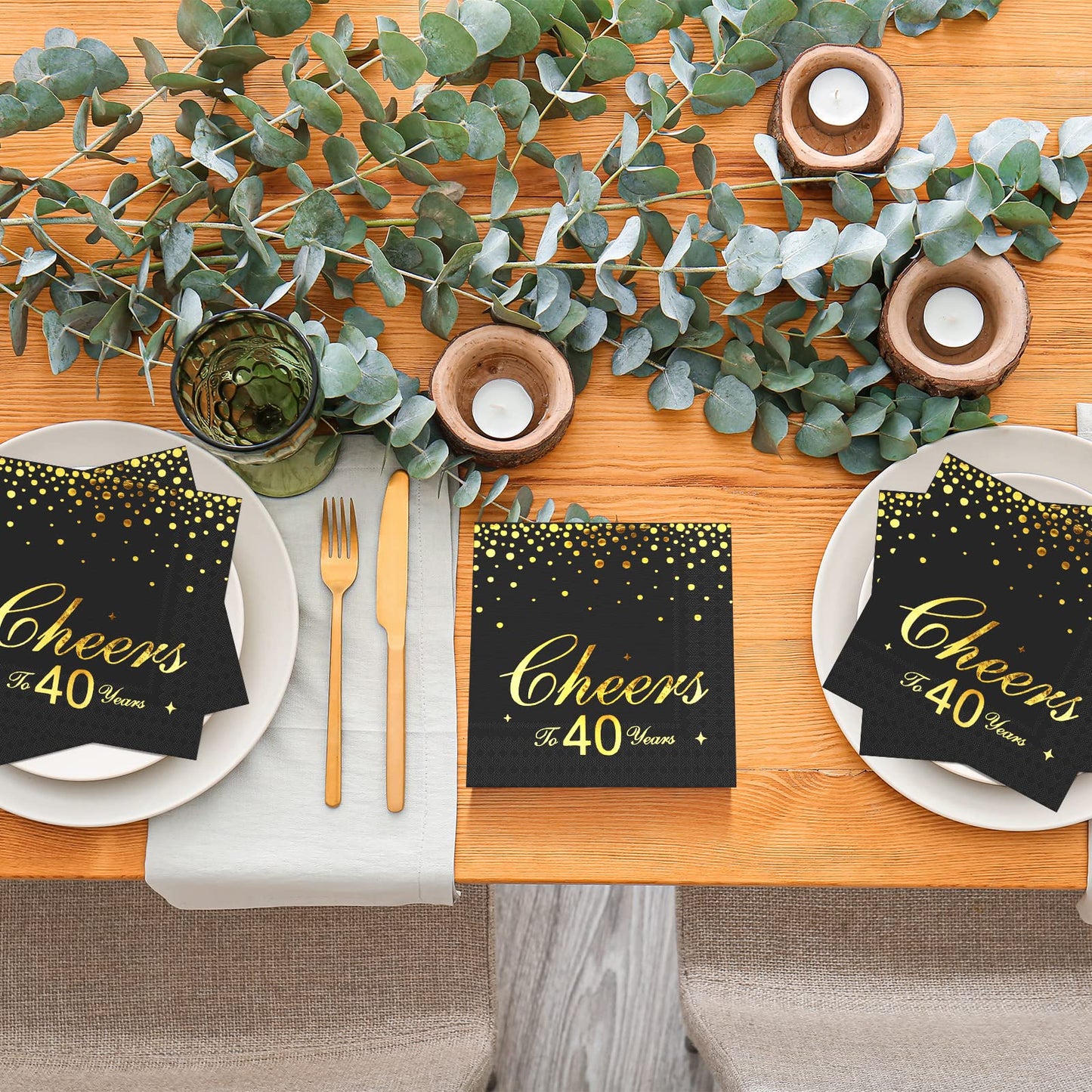 durony 60 Pieces Cheers to 40 Years Paper Napkins Black Gold Foil 3-Ply Party Napkins Folded 5 x 5 Inch Cocktail Napkins for 40th Anniversary Birthday Retirement Party Supplies Decorations