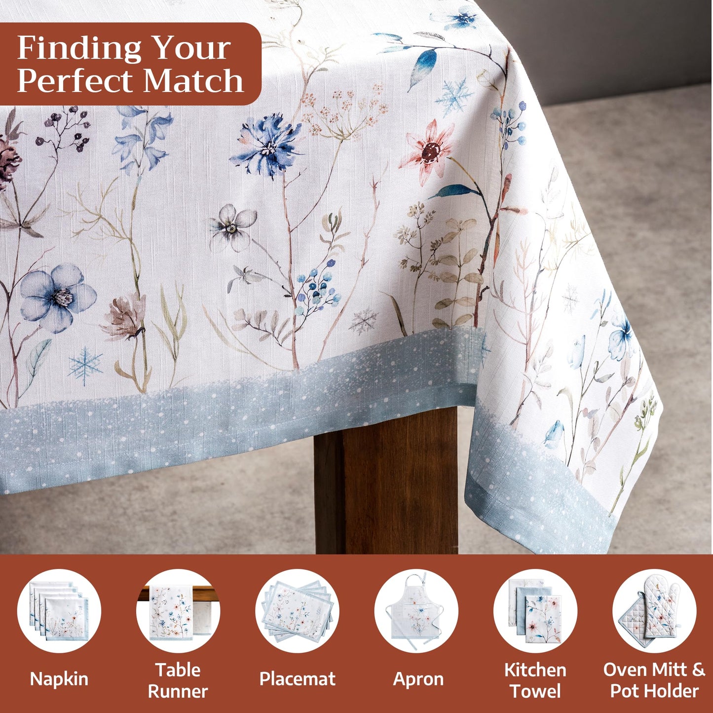 Maison d' Hermine Table Cloth Square Table 100% Cotton 54 x 54 Inches Fall Tablecloth Reusable Everyday Use for Thanksgiving Christmas Decorations Dining Farmhouse Party (Ice Florals)