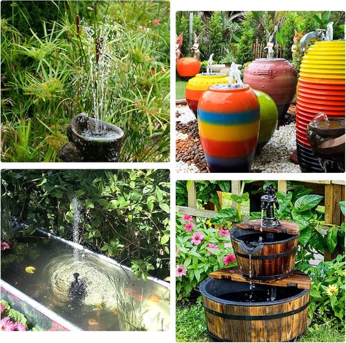 AISITIN Solar Water Pump Kit - DIY Outdoor Fountain Pump with 6 Nozzles for Bird Baths, Ponds & Gardens