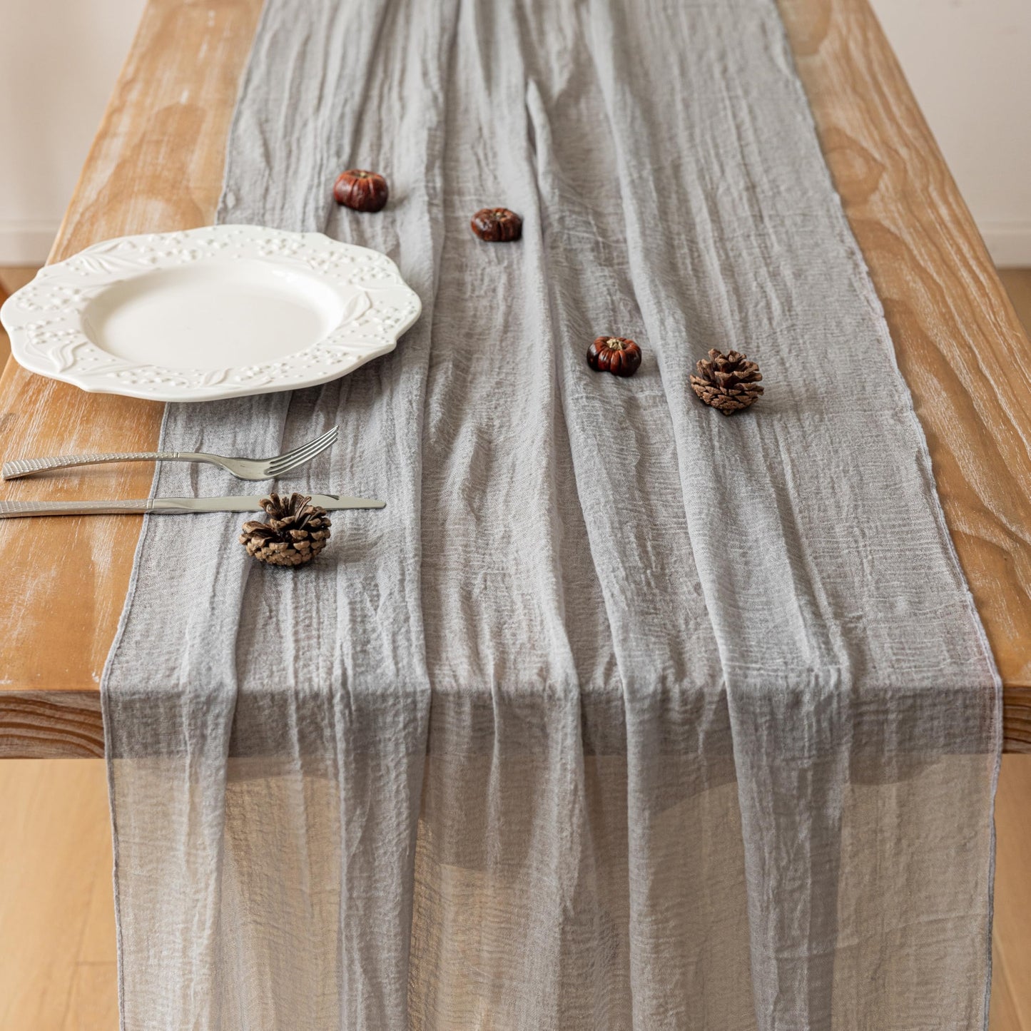Keketoarrange 10pcs Grey Gauze Rustic Cheesecloth Table Runner 120 Inch 10 FT for Wedding Baby Shower Bridal Shower Birthday Engagement Garden Outdoor Party Long Sheer Boho Decorations