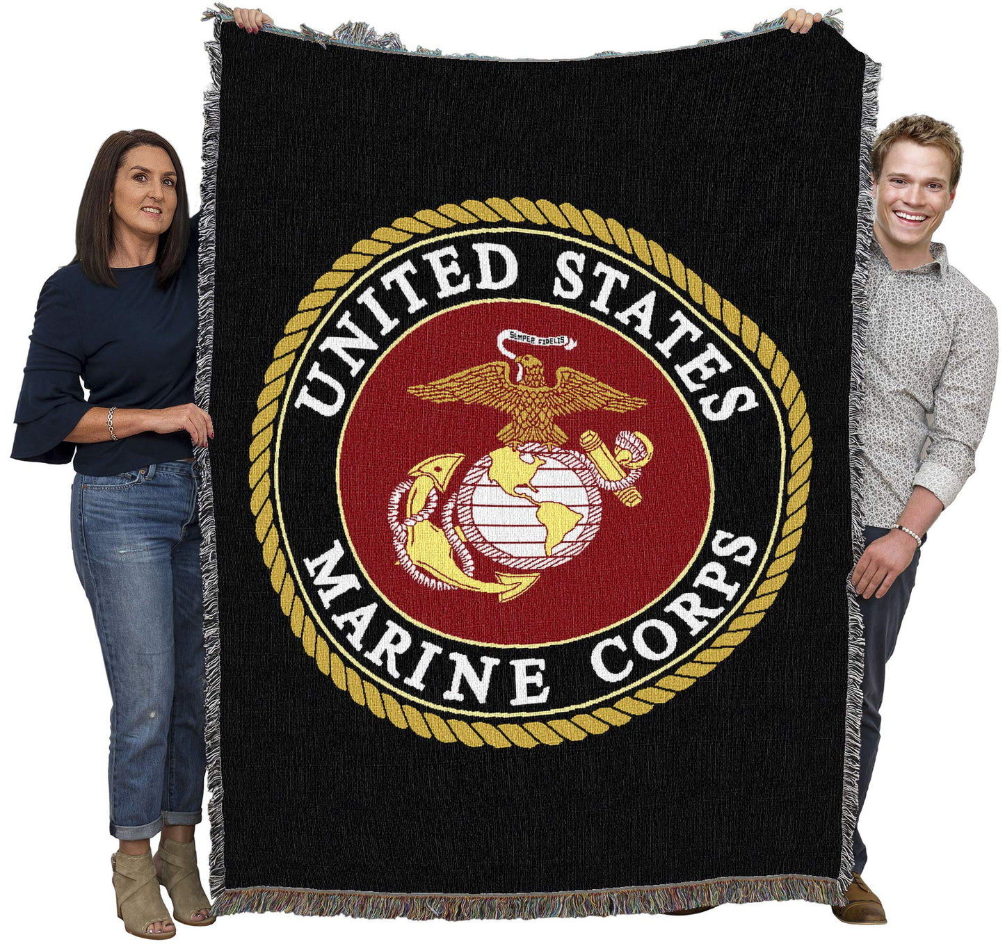 Pure Country Weavers US Marine Corps - Emblem Blanket - Gift Military Tapestry Throw Woven from Cotton - Made in The USA (72x54)
