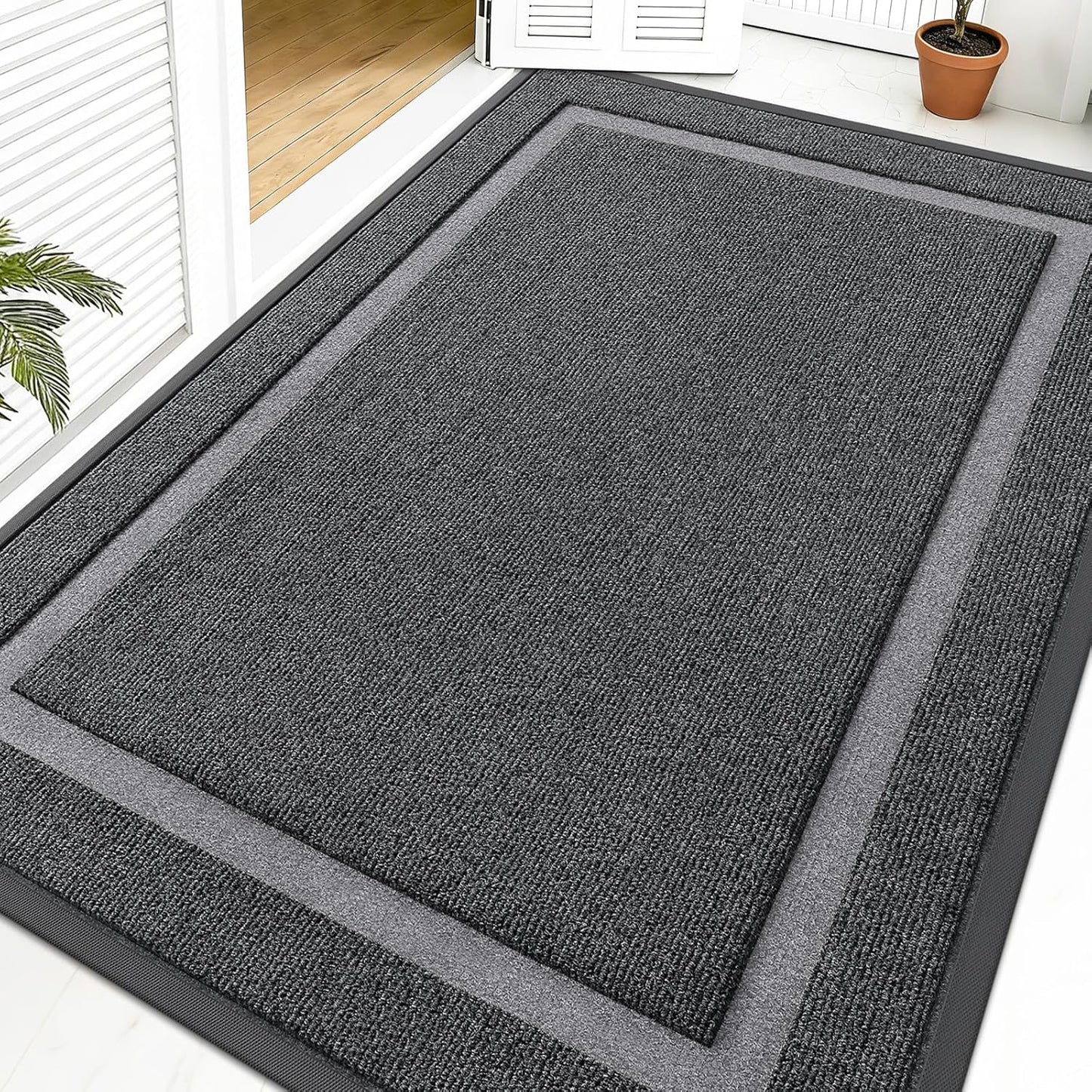 OLANLY Waterproof Front Door Mat - All-Weather, Sturdy Natural Rubber | Easy Clean, 59x40, Grey