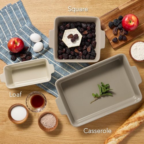 Best Choice Products 3-Piece Ceramic Bakeware Set | Stoneware Casserole Dishes - 9x12, Loaf Pan & 8x8 Baking Dish in Mushroom Beige