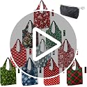 BeeGreen Christmas Deer Santa Reusable Grocery Bags 10 Pack with Zipper Pouch