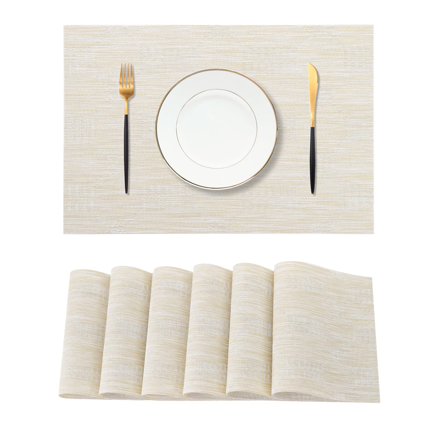 Leetaltree Wheat Placemats Set of 6 - Heat Resistant Non-Slip Place mats for Dining Table, Washable Durable PVC Vinyl Woven Table Mats（Wheat, 6）