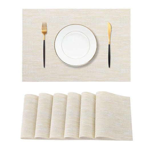 Leetaltree Wheat Placemats Set of 6 - Heat Resistant Non-Slip Place mats for Dining Table, Washable Durable PVC Vinyl Woven Table Mats（Wheat, 6）