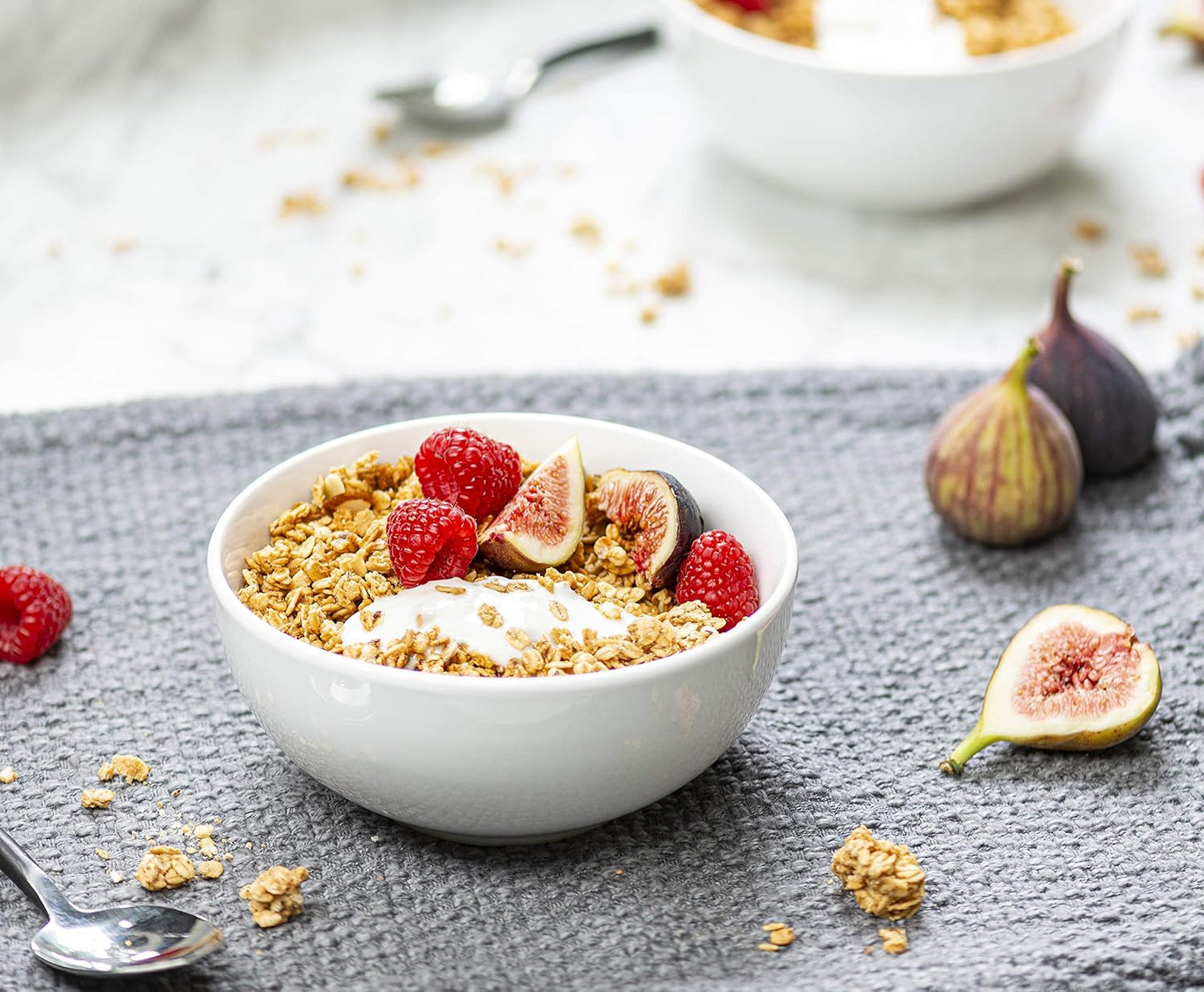 KooK Ceramic Cereal Bowls - Microwave & Dishwasher Safe Porcelain Dishes | 24 oz, Set of 6, Marshmallow White