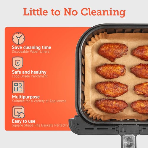 COSORI Air Fryer Liners - 100 PCS Non-Stick Disposable Paper Liners | 7.9" Unbleached Food Grade, Heat Resistant to 465°F