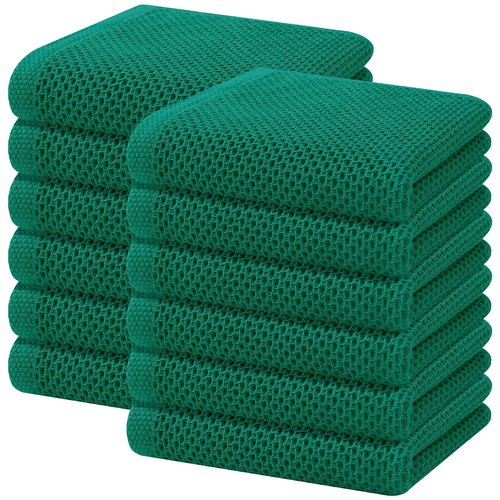 Homaxy 100% Cotton Waffle Weave Kitchen Dish Towels, Ultra Soft Absorbent Quick Drying Cleaning Towel, 13 x 28 Inches, 12-Pack, Dark Green