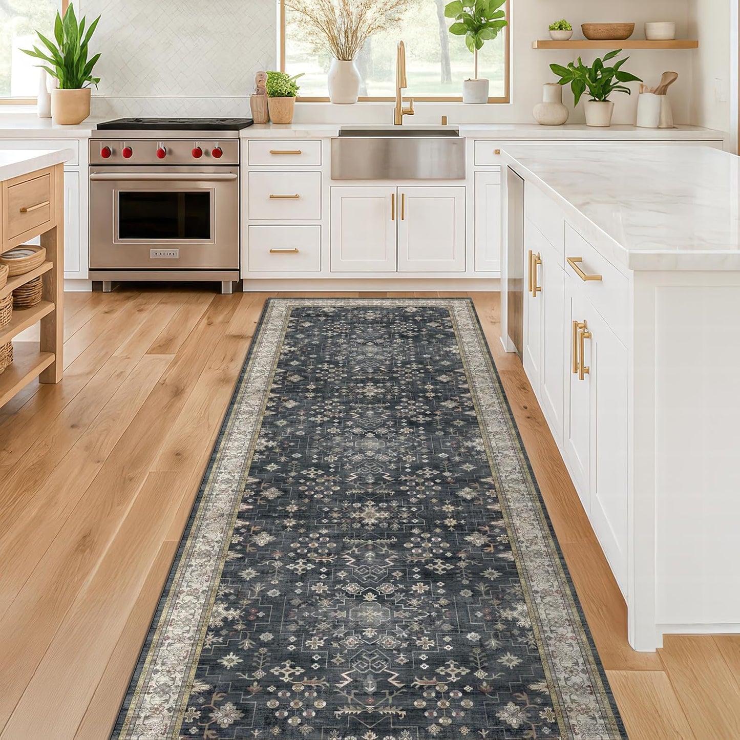 Skiennix Black Boho Runner Rug - Washable, Non-Slip, Soft & Stain Resistant | 2x6 ft for Hallway, Kitchen, Bedroom