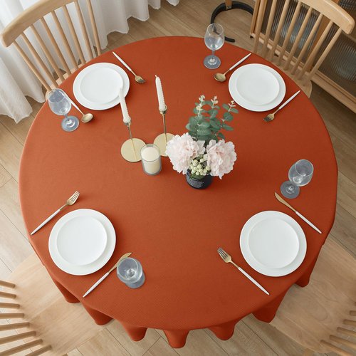 Biscaynebay Fall Tablecloth Textured Fabric Round Tablecloths 70", Rust Thanksgiving Autumn Harvest Water Resistant Fabric Tablecloths for Kitchen, Dining, Wedding, Parties Machine Washable