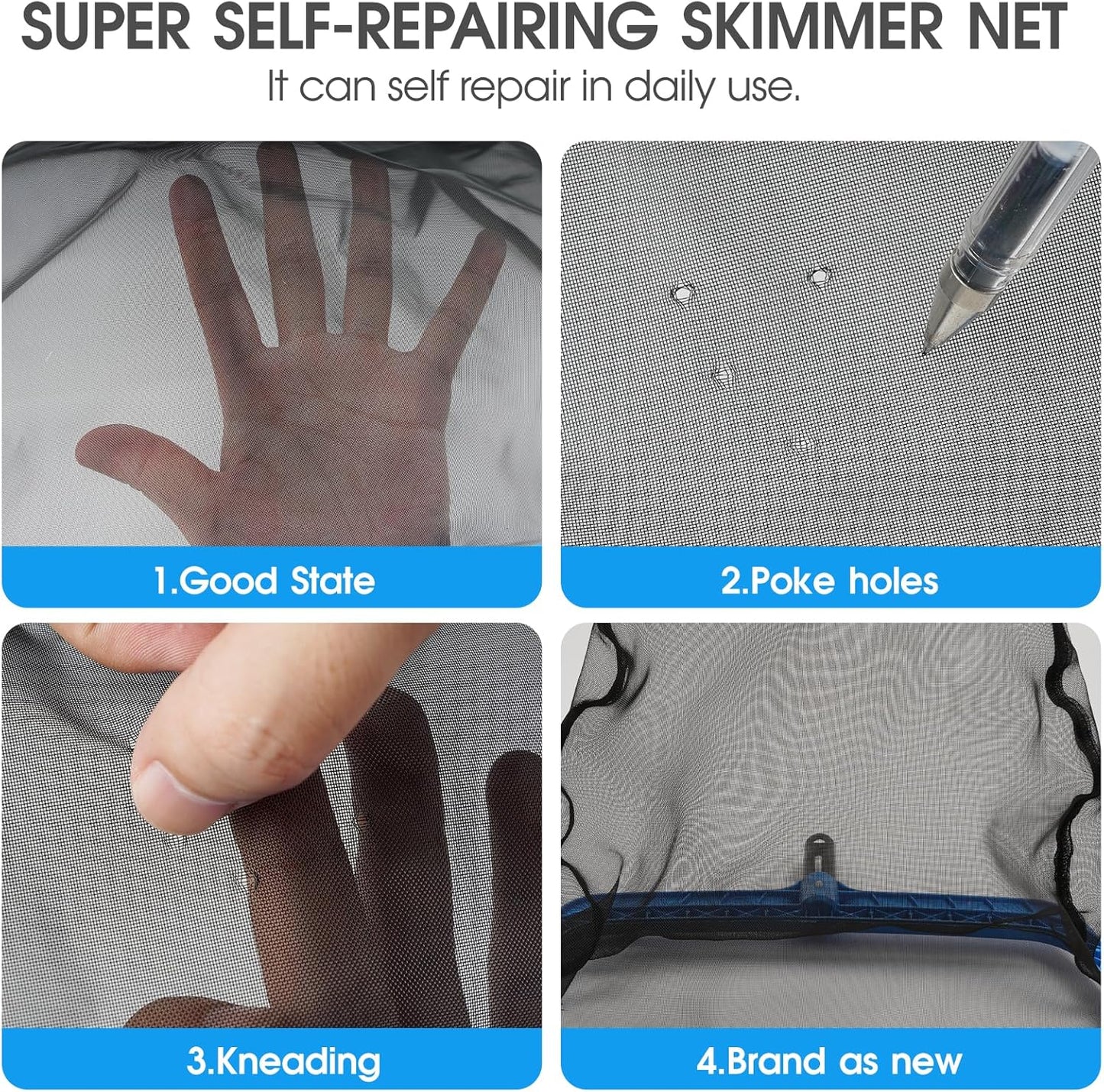 TidyMister Pool Skimmer Net - Self-Repair Fine Nylon Mesh Bag for Above & In-Ground Pools