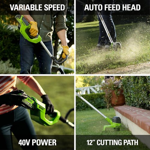 Greenworks 40V Cordless String Trimmer - 12" Dual Line, Auto Feed, Variable Speed, Lightweight, 3-Year Warranty