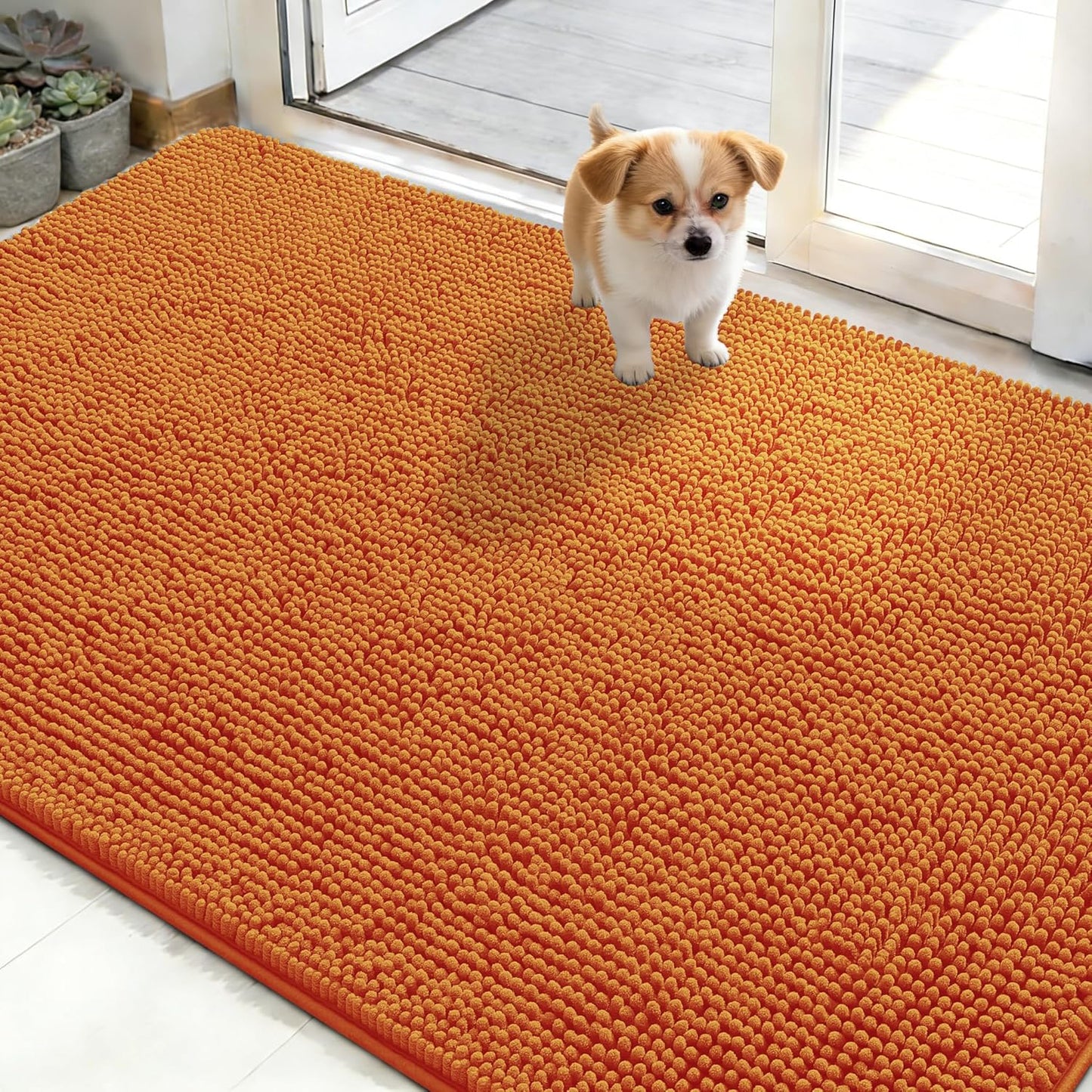 OLANLY Dog Door Mat - Absorbent Non-Slip Chenille Mat for Muddy Paws | 48x30, Quick Dry, Clay Color