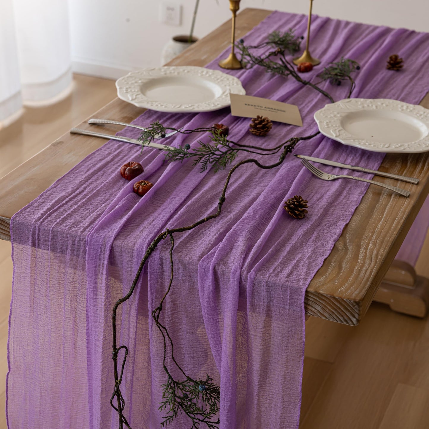 Keketoarrange 10pcs Spring Table Runner Lavender Gauze Rustic Boho Lilac Cheesecloth Grape Table Runner 120 Inch 10 FT for Wedding Baby Bridal Shower Birthday Party Long Sheer Home Decorations