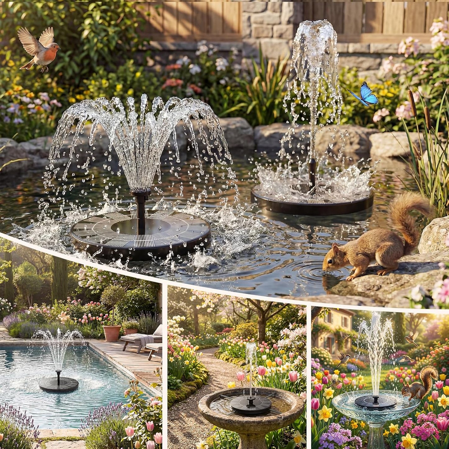 AISITIN Solar Bird Bath Fountain Pump - 2.5W Solar Powered Water Pump with 6 Nozzles | Ideal for Garden, Pond, Pool, and Aquarium