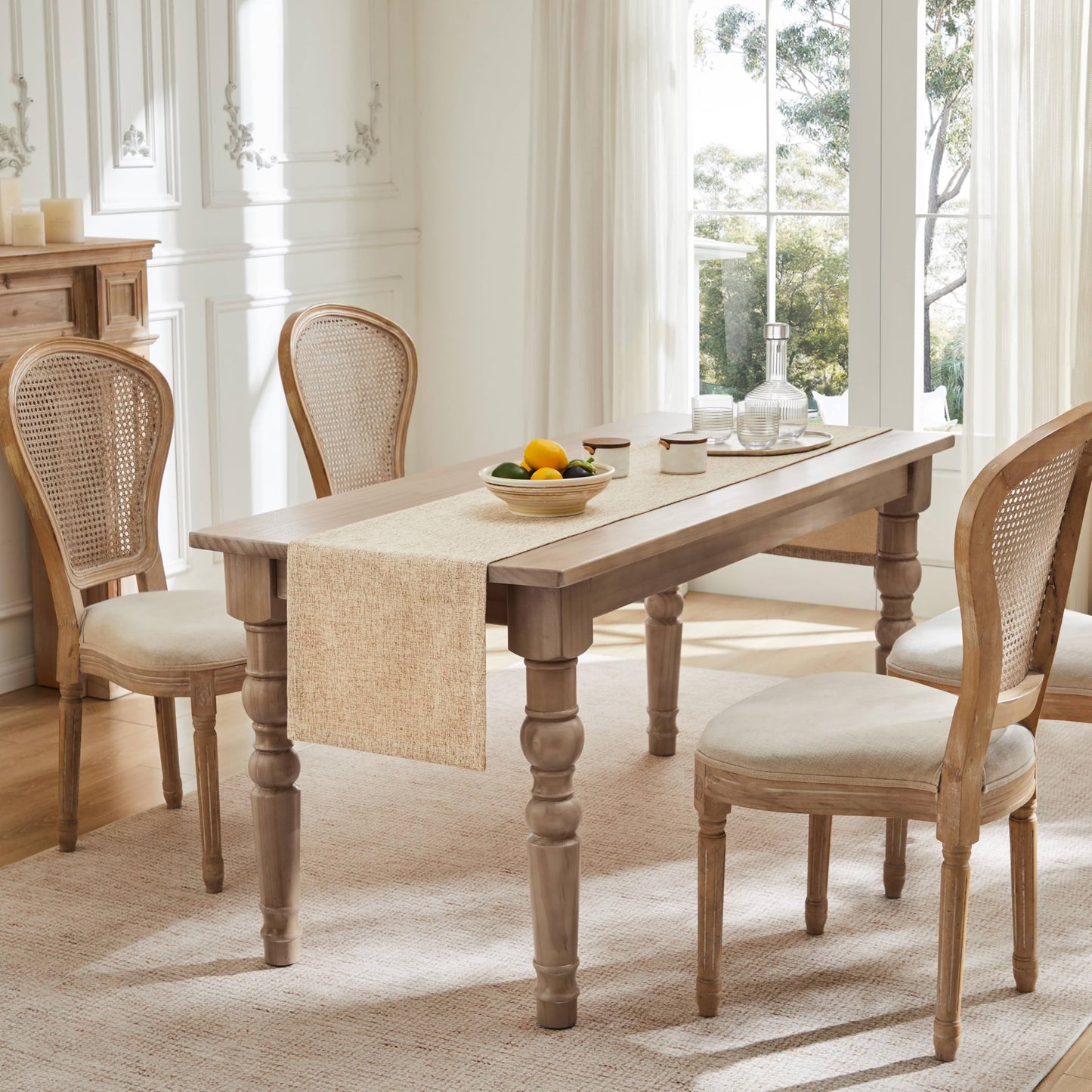 ZeeMart Burlap Style Farmhouse Table Runners 36 Inches Long, Beige Rustic Woven Dining Table Runner for Everyday Use, 14x36 Inches, Oatmeal Beige