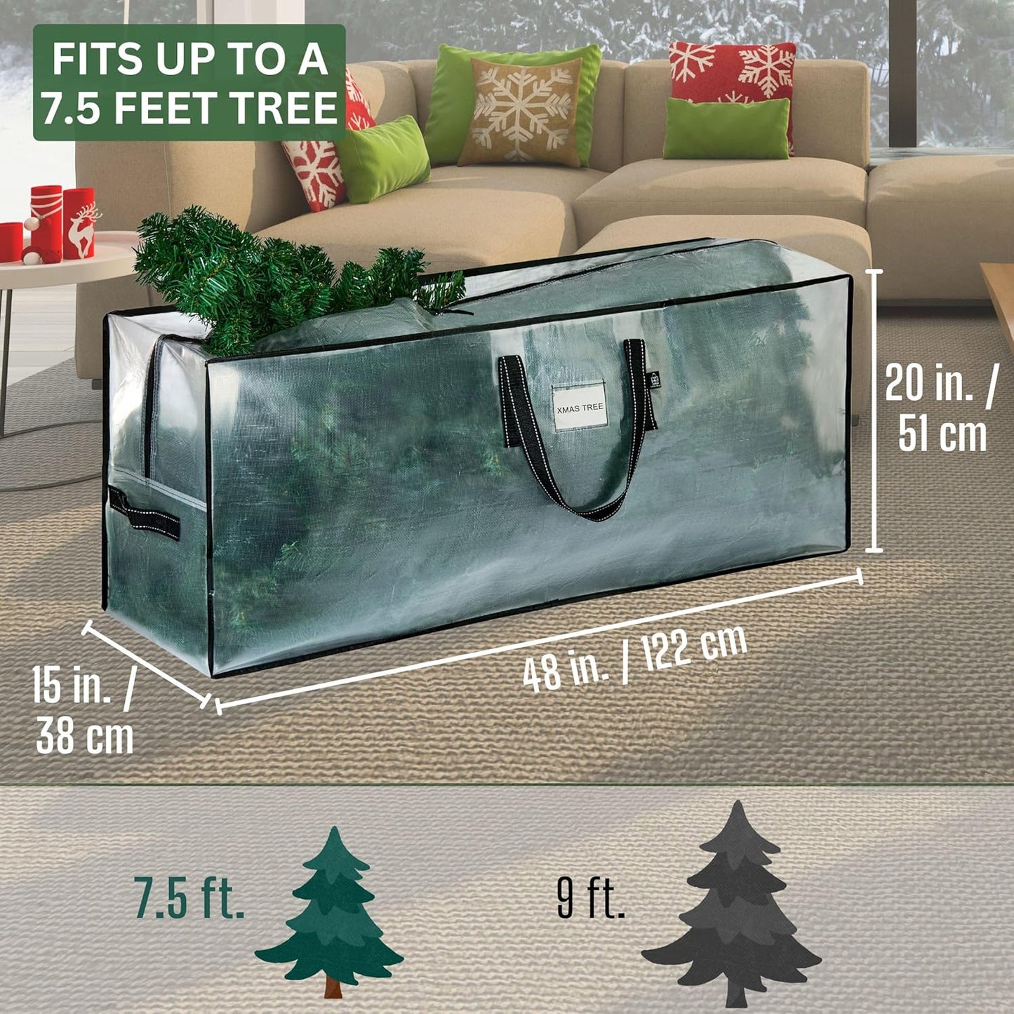VENO Christmas Tree Storage Bag - Heavy Duty 7.5 Ft Zippered Design with Durable Handles & Label Slot