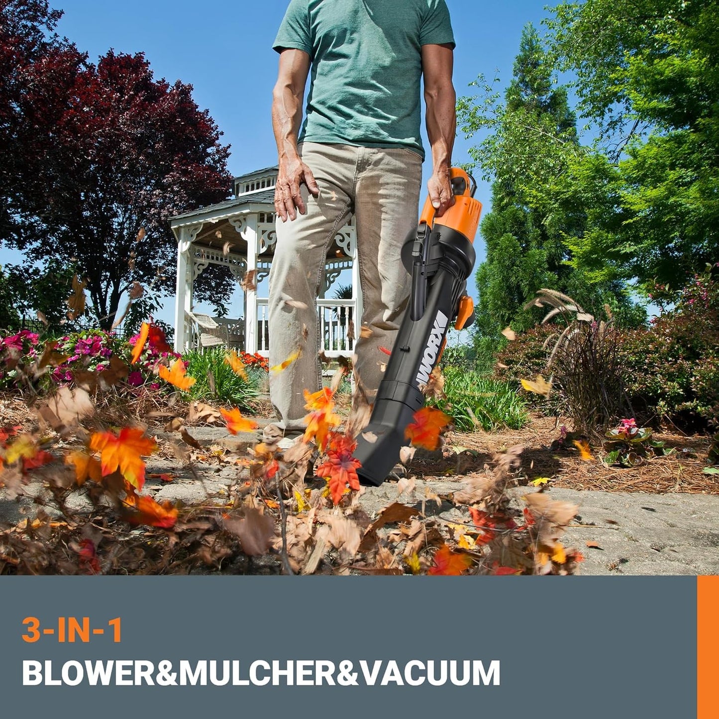 WORX Trivac 3-in-1 Electric Leaf Blower - 350 CFM & 210 MPH Vacuum | Metal Impeller Mulcher, WG509