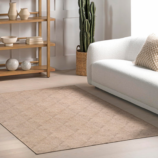 nuLOOM 4' x 6' SpinClean Machine Washable Stain-Resistant Area Rug Low Profile for Living Room, Bedroom, and Dining Room, Joplin Natural