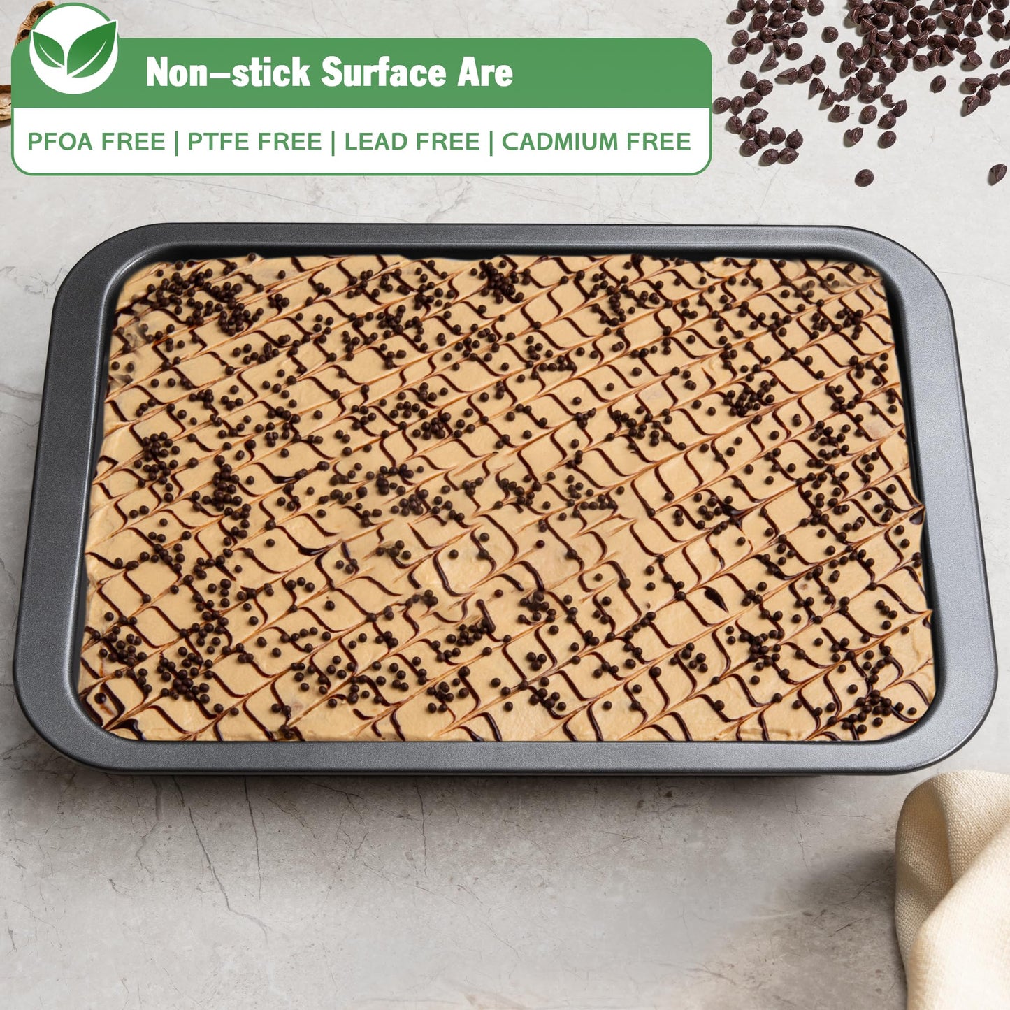 Tiawudi Cake Pan, Nonstick Baking Pan for Cake, Bread, Brownie or Lasagna, Heavy Duty Baking Dish with Diamond Texture Pattern and Wide Grips