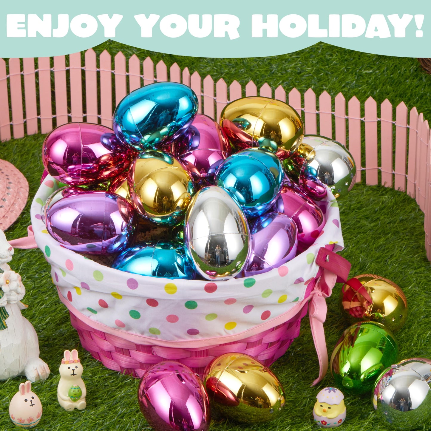 JOYIN 3.15" Metallic Easter Eggs, Shinny Plastic Eggs Colorful Bulks for Easter Hunt, Filling Treats, Easter Basket Stuffers, Classroom Prize Supplies, 48PCS