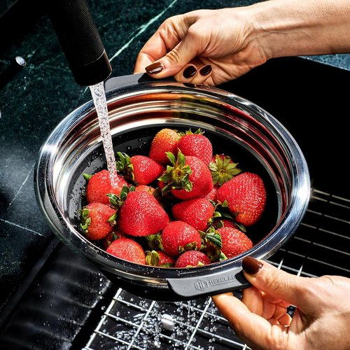 HexClad 2-Piece Steamer Basket Set - Dishwasher-Safe, Fits 3 & 8Qt Pots, Heat-Safe to 425ºF, Non-Slip Handles
