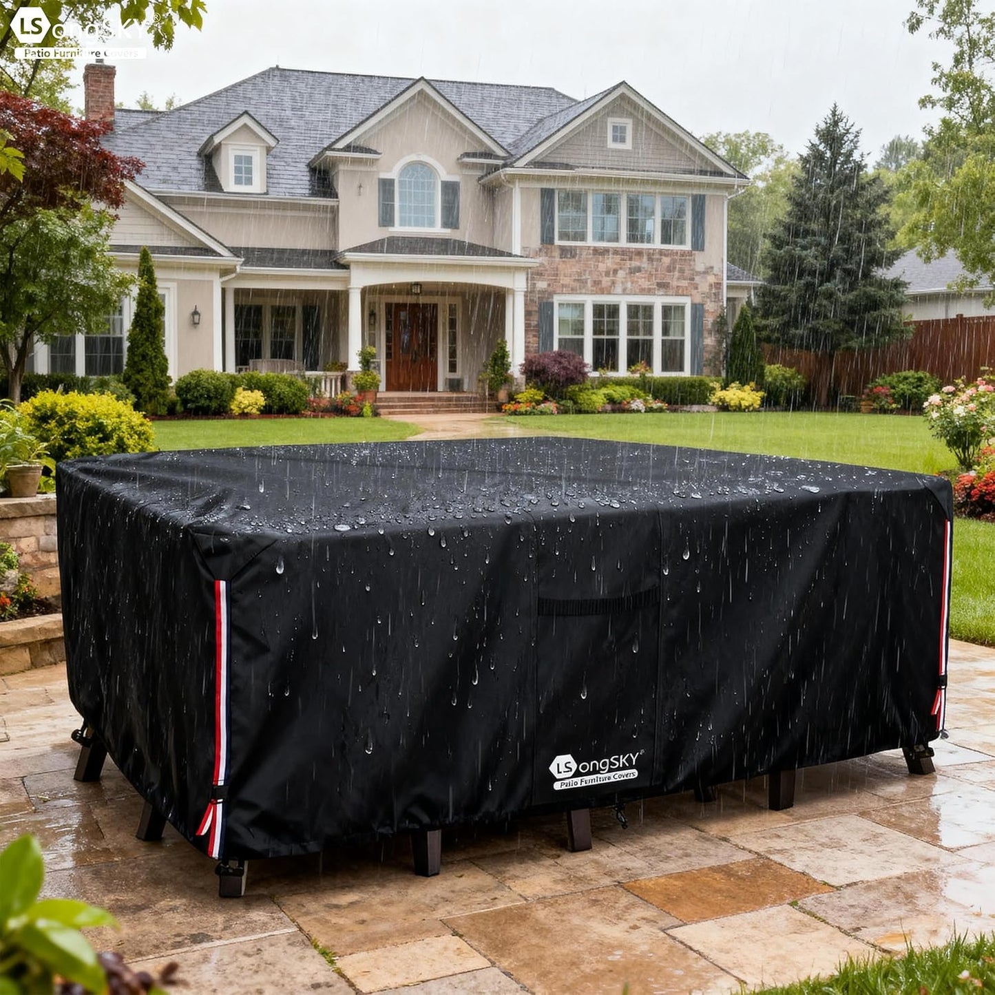 Outdoor Furniture Covers - Waterproof 600D Heavy Duty Protection for 6-8 Piece Patio Sets | Black 111L x 74W x 28H Inch