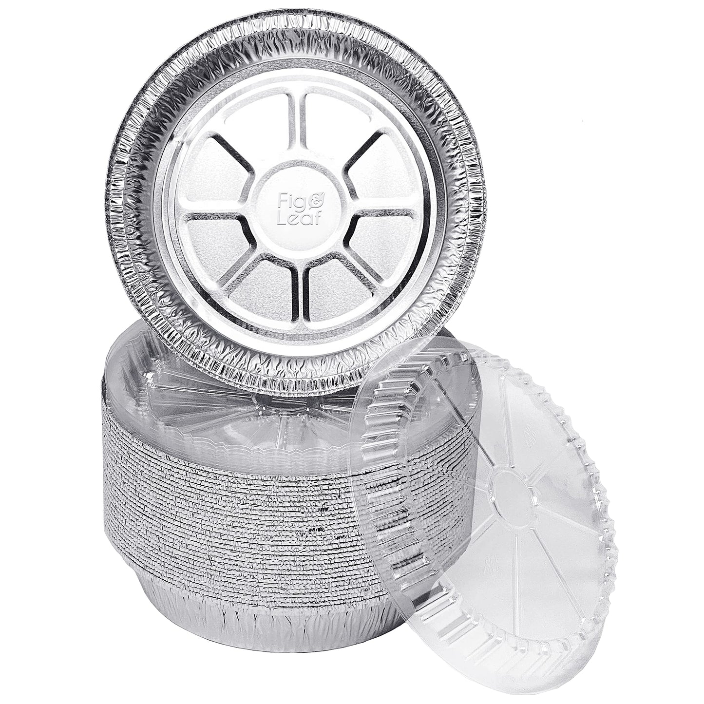Fig & Leaf (40 Pack) Premium 6-Inch Round Foil Pans with Plastic Dome Lids l Heavy Duty l Disposable Aluminum Tin for Roasting, Baking, or Cooking