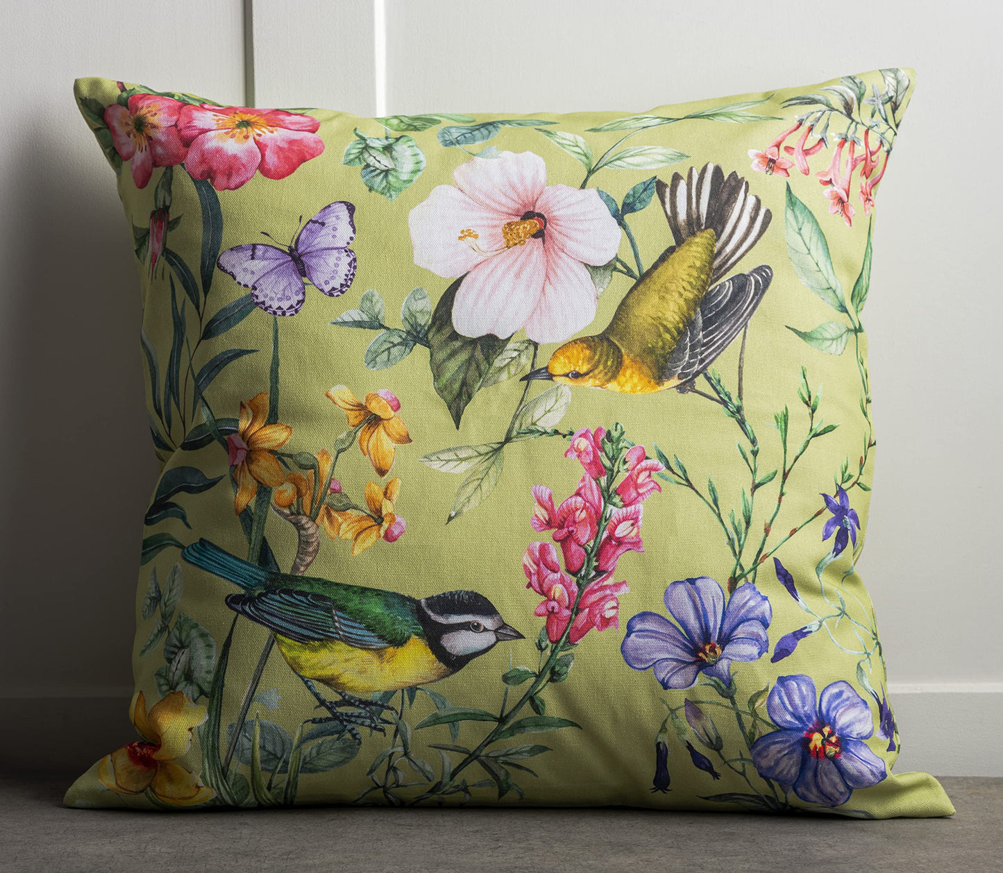 Maison d' Hermine Decorative Pillow Covers 18 x 18 inch Square 100% Cotton Throw Pillow Covers with Invisible Zipper for Living Room Couch Chair Sofas Gifts for Mothers Day - Hesperides - Oiseaux