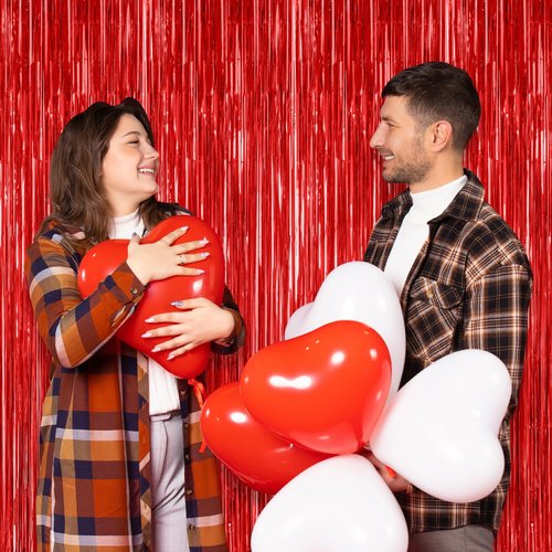 2 Pack Red Tinsel Backdrop, 3.28 FT x 7.05 FT Fringe Curtains, Red Foil Tinsel Party Streamer Backdrop Curtains for Valentines Day, Wedding Photo Backdrop Party Decorations for Wedding Anniversaries