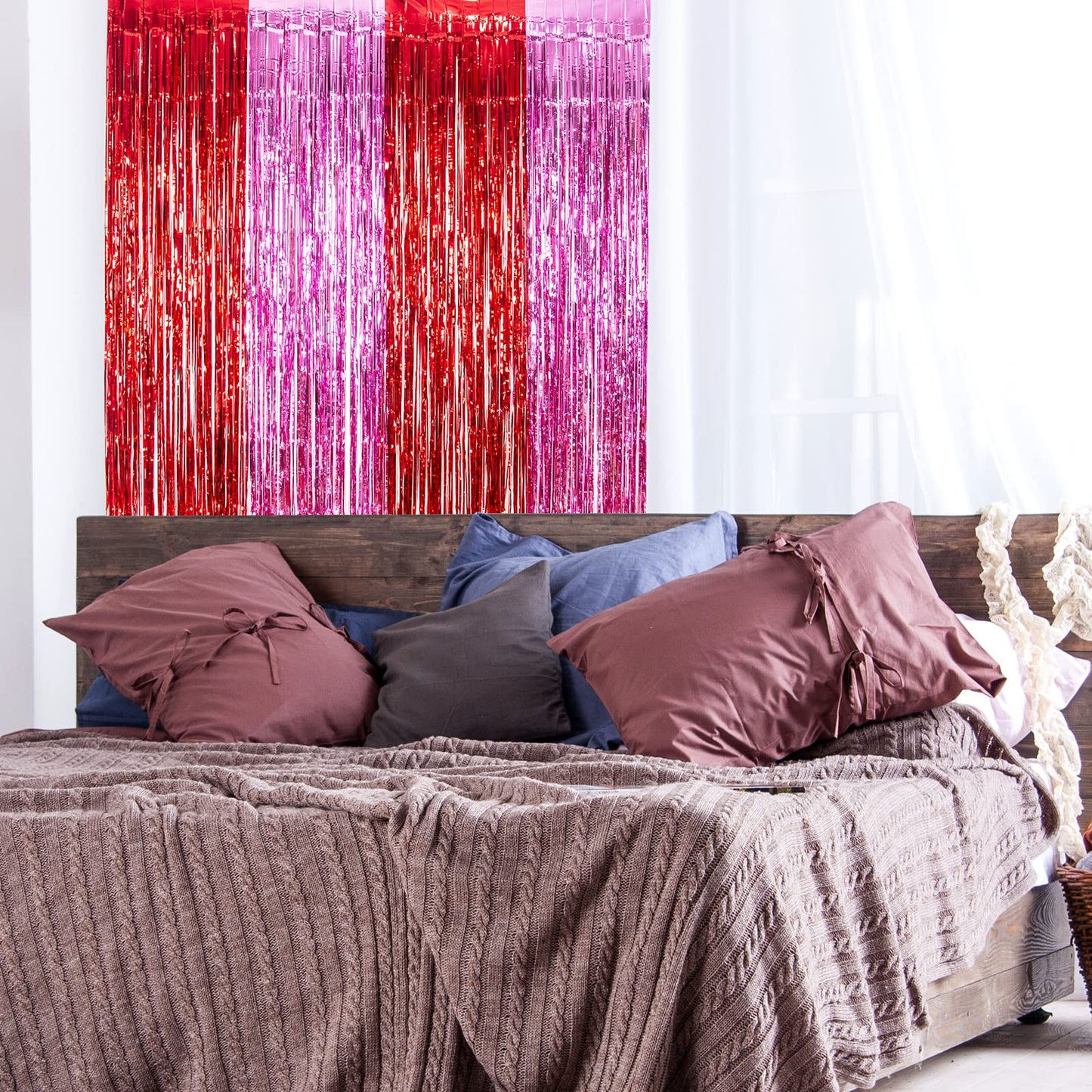 LOLStar 3 Pack Valentines Foil Fringe Curtains Valentine's Day Party Decorations 3.3X6.6 ft Red Pink Tinsel Metallic Photo Booth Props Backdrop Streamers for Valentine's Day Decor Birthday Wedding